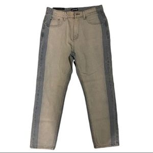 MOMOKROM- Light Wash Two Tone Jeans.